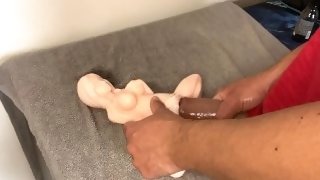 Tiny sex doll holds up to the 10-inch cock of her naughty fuck-loving owner