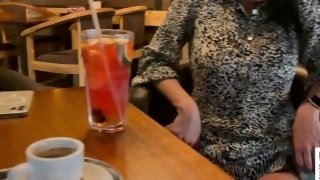 Public Blowjob and Handjob in Restaurant from hot brunette with big boobs!