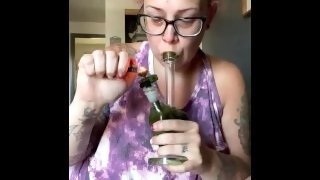 BBW stepmom MILF wake and bake smoking fetish bong rips with coughing your POV