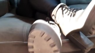 POV FOOTJOB - Taking off boots, nylons and giving you instructions
