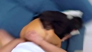 Stepmom comes on the sofa to her stepson to relax, but he starts to stick his dick in her pussy and