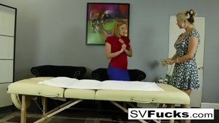 Hot Sarah gets a massage from Krissy - Pornstar