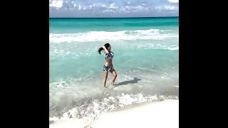 Sexy Monika Fox Walks Along Beach