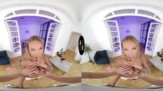 Home POV VR Workout - busty blonde mom cowgirl with huge fake tits