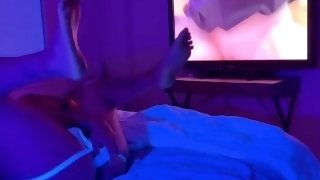 Watching porn while I jerk off and fuck my ass with a dildo