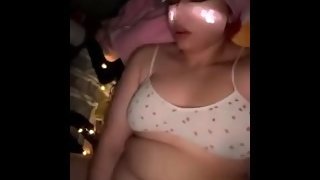 Chubby bunny girl slut plays with her fat tight pussy