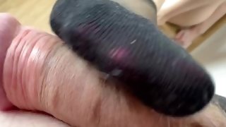 Step Mom Caught Step Son Jerking off and fuck him to Cum Quick on her black socks