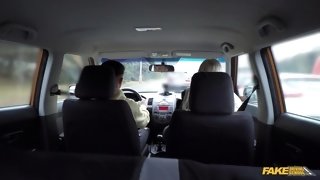 Long-haired slut with bubbly tits gets fucked in the car