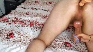 Exteme Toy Anal Insertion. 50cm Long Dildo All The Way In His Ass! Fast Handjob & Ball Squeezing