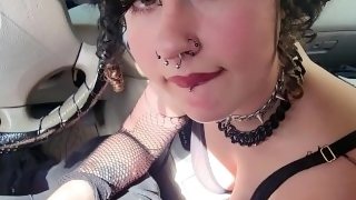 Goth Bitch Gets a HUGE Facial for Sloppy Car Blowjob