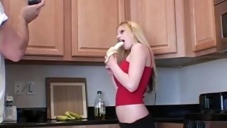 Melody goes topless and eats banana
