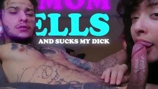 My stepmother smells my dick and then she sucks it until I cum in her mouth