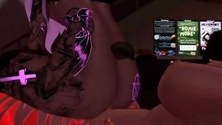 Riding my dildo irl while riding a friend in vr.