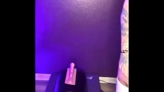 Thick and curvy tattooed milf rides sex machine hard till she squirts