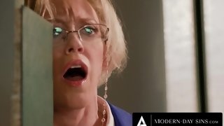 Hot Blonde Librarian Milf Gets Double Creampied - anal threesome hardcore with double penetration