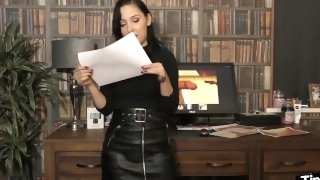 SPH solo babe in leather humiliates small cocks in dirtytalk