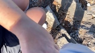 Big Ass blonde girl suck dick and get fucked at the sea - wonderfull public view