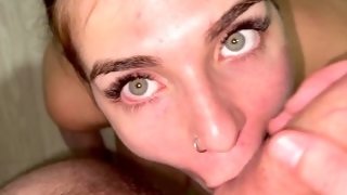 Hot barbie finally receive his cum to her pretty face after blowjob and balls sucking part 3Cindy B