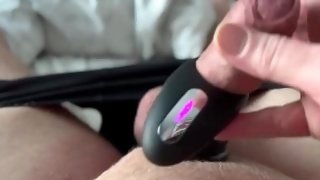 Masturbating my big cock with cock ring, vibrator and saliva, huge cumshot