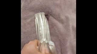 Hung Vocal Male Fucks Clear Fleshlight Hard and Cums Inside