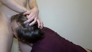 Dominant girl facefucked her pussy eating slave without mercy and rubbed her clit into his face