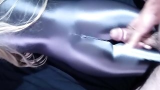 💦 WEARING GLOSSY SHINY CATSUIT BODYSUIT OPEN CROTCH MY ROOMIE  CAN´T AVOID TO TOUCH AND FUCK ME