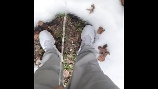 first snow piss of winter caught by milf neighbor or step daughter? loud moaning marking