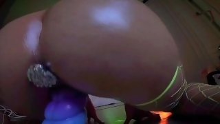 ASMR/ Tunned Petite Babe in Neon Fishnets Stockings Rides Cock Till Orgasm