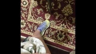 Pissing on break room carpet (door open)