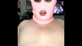 No Face BBW Rubs Lotion All Over Her DDs and Shakes Them In Your Face