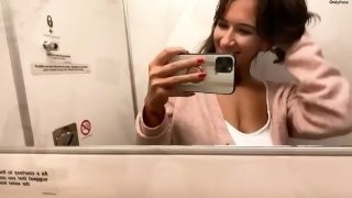 Sexy stewardess cummed hard on the plane toilet 10’000m alt when she flew on vacation with her lover
