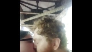 Nonbinary couple public makeout and blowjob