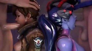 Widowmaker And Tracer Both Getting Face Fucked Hard