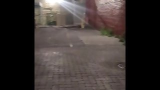 Milf masturbating in downtown alley