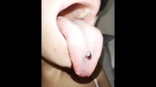 Lila's white morning long tongue with piercing