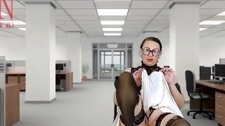 Naked secretary seduces her boss, shows her pussy, tits and cunt. Naked bitch shows striptease in th