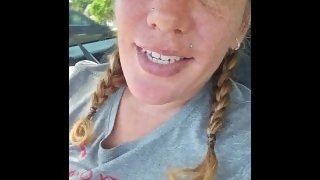 redhead with big tits JOI / tease in car while driving to the gym