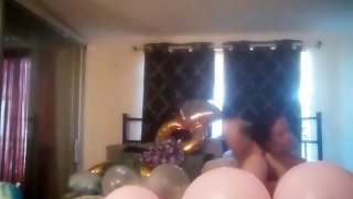 Roommate films me smoking and popping balloons in my bra and panties