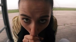 Risky Public Blowjob on a Bus Station near the Road - Almost Caught! - Black Lynn
