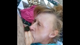 Met a thin mature chick on a hike - She GAGS on my load when I blow in her mouth