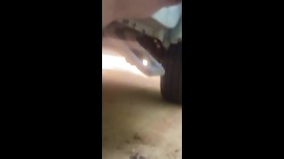Slut pisses on road side huge puddle