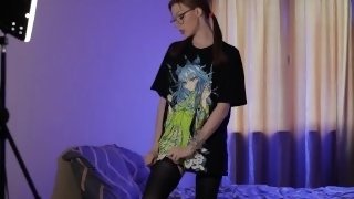 Anime girl and Huge Dildo. Sucks sweetly and inserts deeply and gently. - ArinaFox