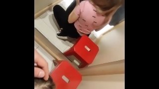 A quick blowjob in a public fitting room