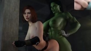 Futanari She Hulk fucks Black Widow / big ftm clit masturbation