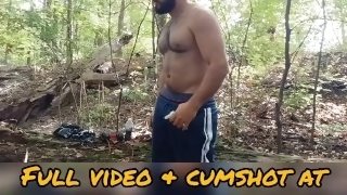 Hot Hairy Bodybuilder Muscle Daddy Jerking Off in the Forest