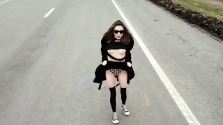 NAUGHTY ALICE SHOWS PUSSY ASS AND TITS ON THE TRACK