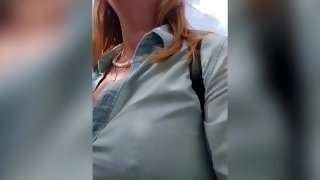 Depraved Blonde Publicly Shows Her Big Tits - Outdoor Nudity