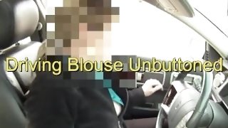 Stops for a smoke then unbuttons her blouse revealing her tits while driving to the Gas Station