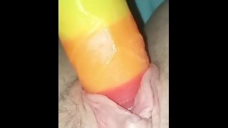 POV Playing with a dildo in my tight pussy up close