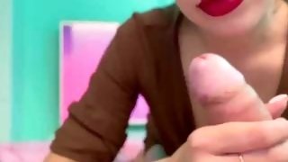 Girl with red lips sucks big cock